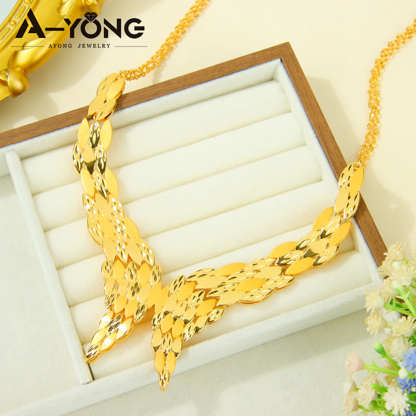 Dubai Hochzeit Gold Schmuck Set 24k vergoldet Nigeria Braut Halskette Armband Ohrringe Arabisch Frauen Prom Party Schmuck – Detail 5