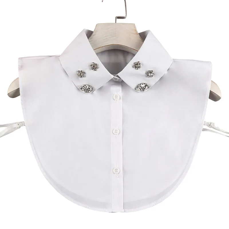 Cuello falso de cuentas Vintage para mujer, Blusa de algodón sólido blanco/gasa, desmontable, solapa, decoración