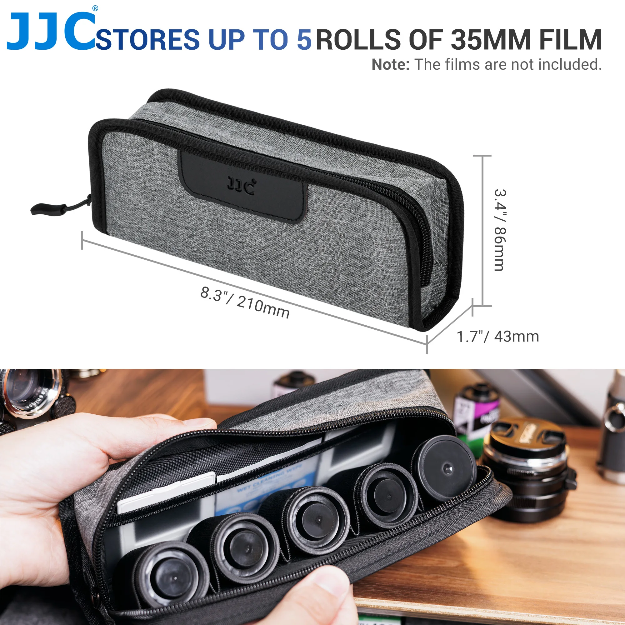 JJC Film Pouch Case for 135 35mm Film Carrying Pouch for 5 Rolls of 35mm 120mm Film with Elastic Slot Interior Belt Loop Design