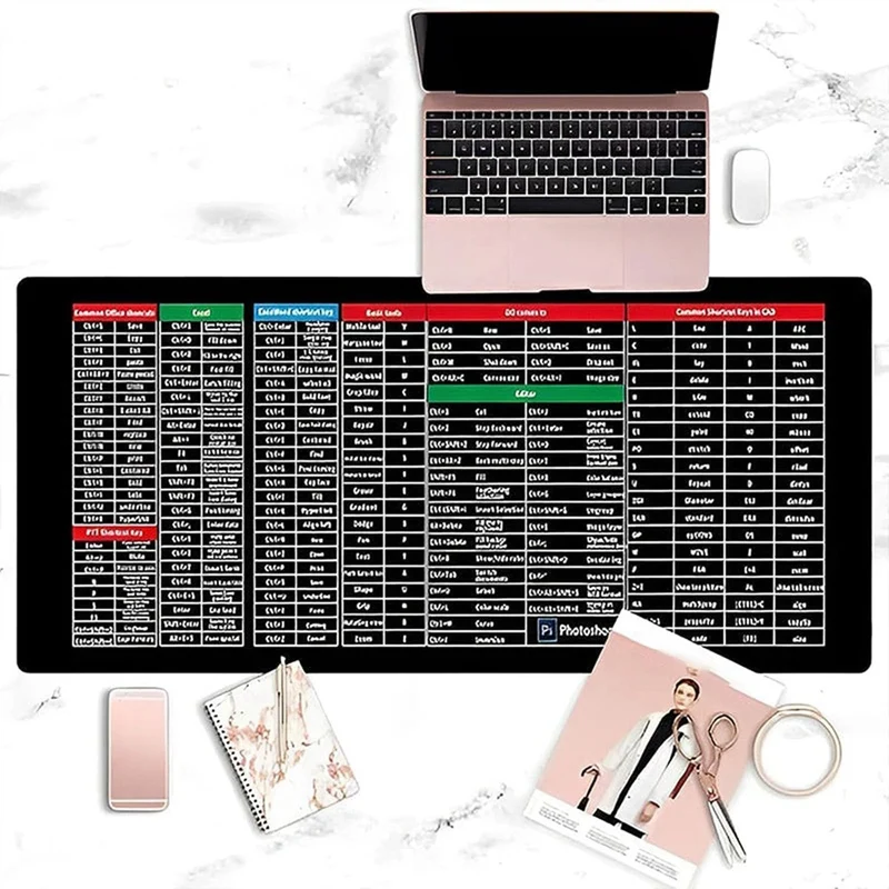 1 Piece With Office Software Shortcuts Pattern Extended Rubber Mouse Pad (31.5 X 11.8In)