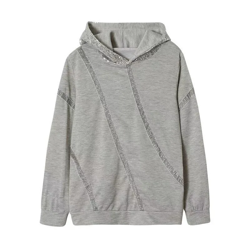 Sequin Fashion Autumn and Winter European and American Hot Sale Printed Loose Hooded Sweater Women's Trend