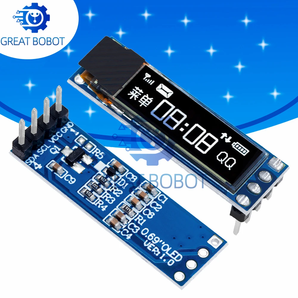 

0.69" OLED Display Module (96x16, White) - SSD1306 - Powered LCD with 3 - 5.5V IIC Interface for Arduino