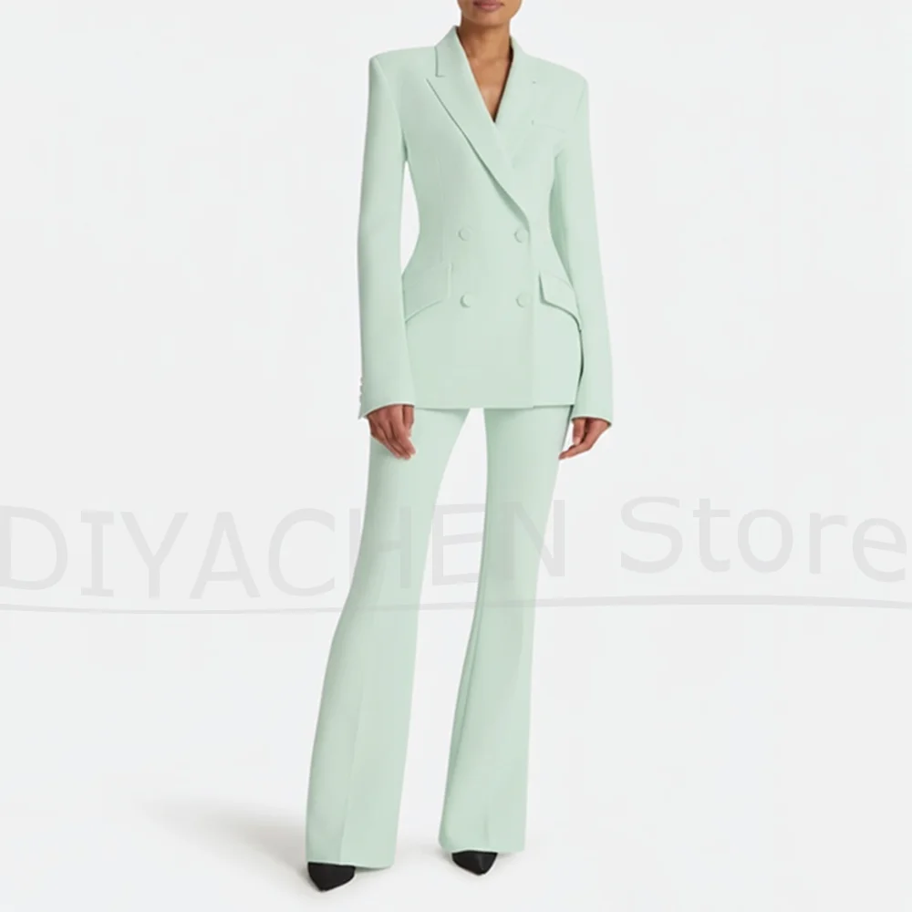 

Chic Women's Suit Double Breasted Peak Lapel Wear Two Piece Office Casual Wedding Party Elegant Slim Fit Fashion Pants Sets