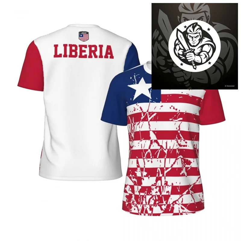 

Liberia Flag T-shirt Summer Round Neck T Shirt Sports GYM Running Short Sleeve 3d Printing Football Jersey Oversized T Shirts