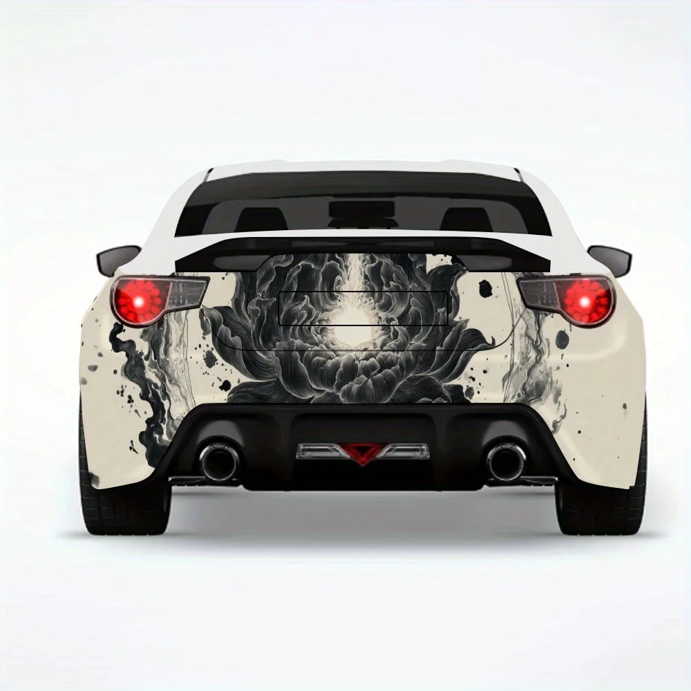 

Oriental Ink Style Black Lotus Car Sticker,Vinyl Decal for Car Rear, Waterproof Self-Adhesive Vinyl Stickers for Vehicle Tail an