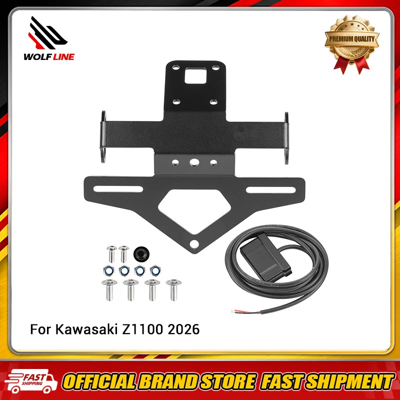 WOLFLINE Nuevo Soporte Trasero Corto para Matrícula de Motocicleta para Kawasaki Z1100 2026, Modificación Simplificada para la Cola Trasera del Asiento del Pasajero