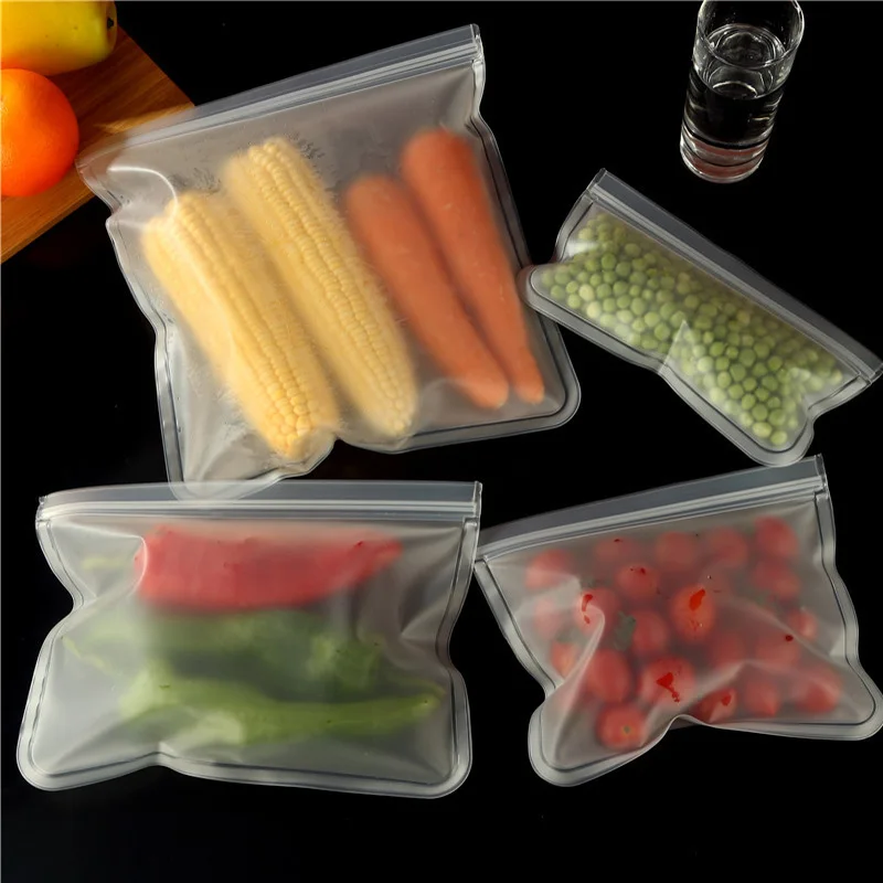 

Reusable Food Bags Leakproof Silicone Ziplock Bag Stand Up Zip Shut Bag Freezer Bag Fruit Vegetable Storage Fresh-Keeping Bag