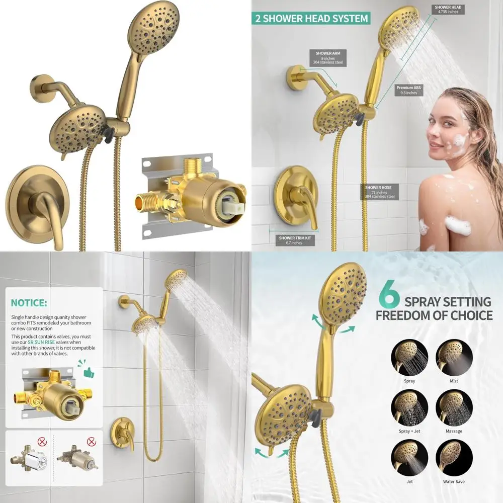 

High Pressure 3-Way Rainfall Shower System with 3-in-1 Head and Handheld, 71 Hose, Easy to Install Combo Set