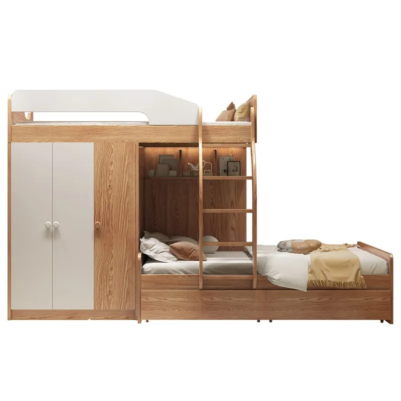 JC wardrobe integrated dislocation type high and low bed multi-functional small apartment type child and mother bed