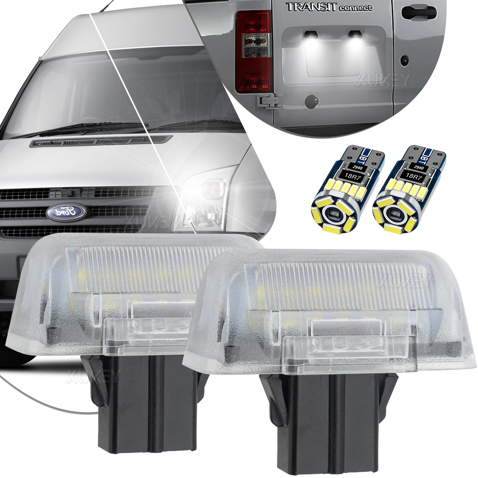 Pair Ford Transit License Plate Light Rear Number Plate Lamp MK6 MK7 1985-2013 & Side Light Bulbs Kit OE#4388111 1732840 1672263