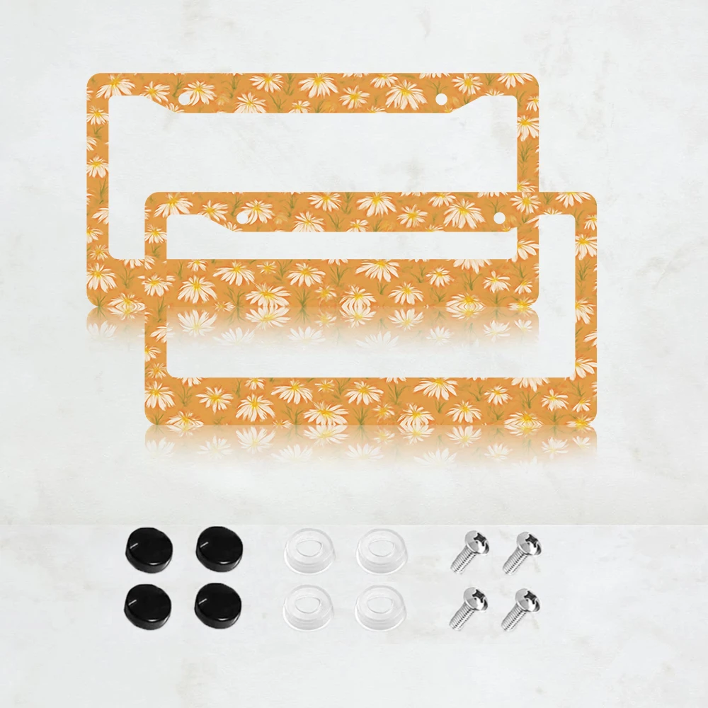 

2 шт. рамки для номерных знаков с 2 отверстиями и принтом ромашек, алюминиевые, 6x12 дюймов, в комплекте с винтами, стандартный размер для США, Канады, Мексики