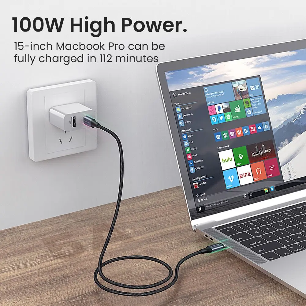 PD 100W Fast Charging Line USB C to USB Type C Cable Quick Charge 4.0 Right Angle Wire Laptop Mobile Phone 90 Degree Data Cable