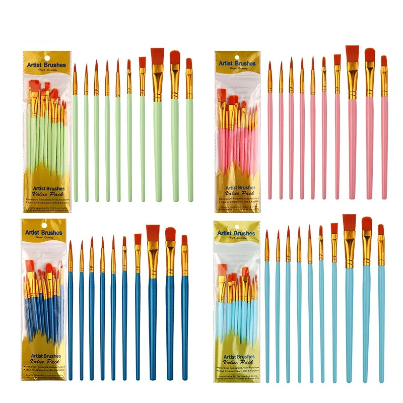 

10 Pcs Paint Brush Set for Watercolor, Acrylic Painting, Miniature Detailing, Line Painting Round Flat Pointed Art Paintbrushes