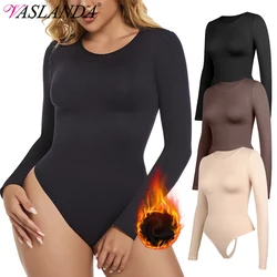 Shapewear Bodysuit Women Body Shaper Tummy Control Long Sleeve Open Crotch Crew Neck Seamless Shapers