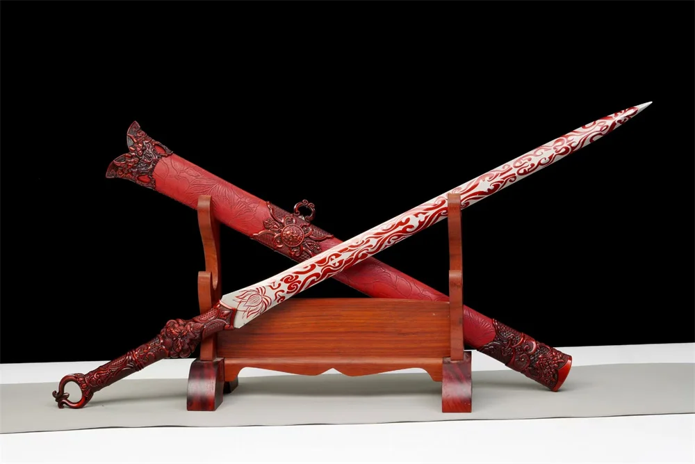 Amazing Red Battle Sword Handforged Sword Performance High Manganese Steel Blade Alloy Handle Fittings Full Tang Nice Sheath