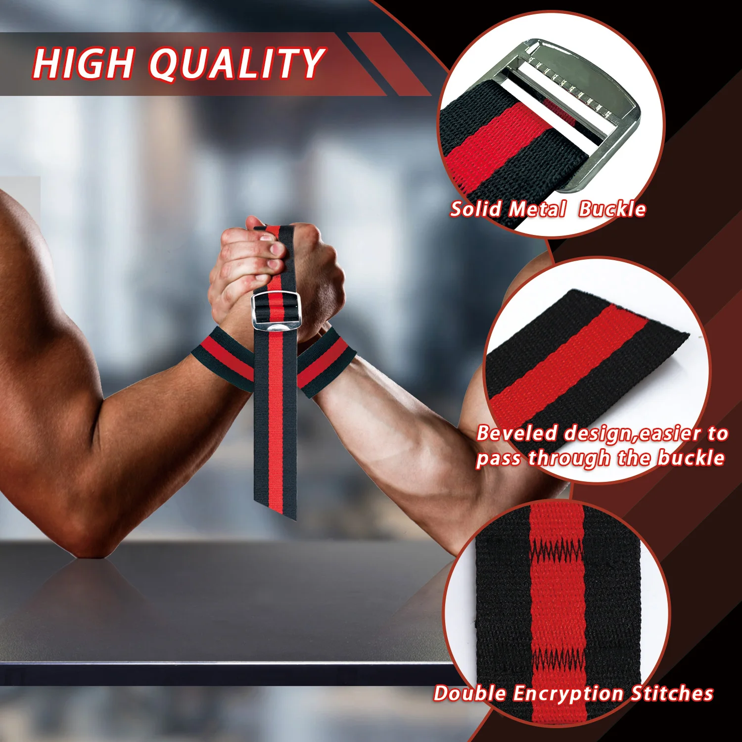 4-Pack Arm Wrestling Straps with Metal Buckle, 1.2m Long Competition Straps, 1