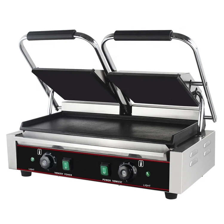 Non-stick coating Large Double Sided Commercial Electric Toaster Grill Sandwich Maker with Full Flat Cooking Plate