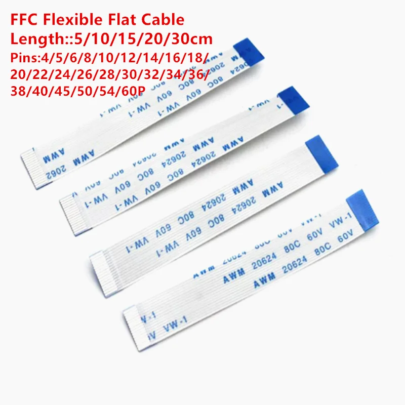 10PCS FFC FPC AWM 20624 80C 60V VW-1 Flat Flexible Cable 0.5MM 4 5 6 8 10 12 14 16 18 20 24 26 30 32 34 36 38 40 45 50 54 60 Pin
