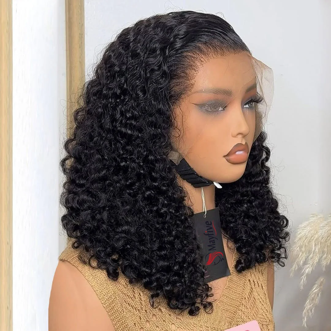 

Kinky Curly Lace Front Wig Short Bob Frontal Wigs Deep Water Wave 13X4 Frontal 100% Brazilian Human Hair Wig Jerry Curl Wig 230%