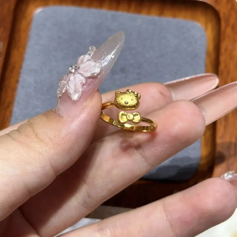 Sanrio Kawaii Gold Hellos Kittys Bow Ring New High Appearance Level Kittys Style Ring Jewelry for Girlfriend's Birthday Present