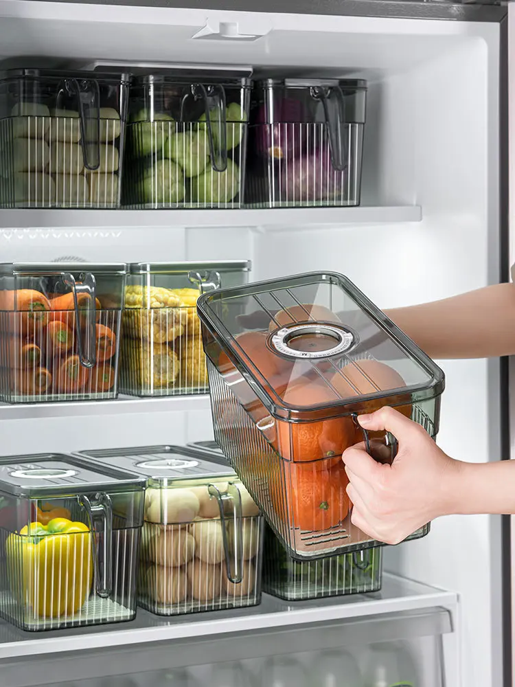 

Kitchen Storage Containers with Time Recorder Lid Fridge Organizers Keep Fresh Food and Fruit Refrigerator Freezer Storage Boxes