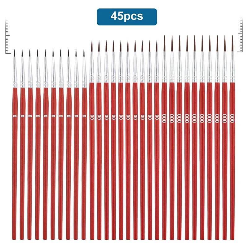 فرش طلاء صغيرة التفاصيل ، فرش مبطنة دقيقة لحرف الرسم ، زيت أكريليك بألوان مائية ، 3 أحجام ، 0 00 00 ، 45