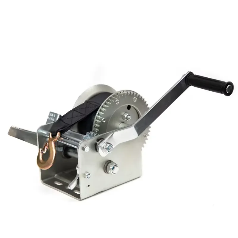 Heavy Duty Hand Winch Dual Speed Trailer Boat Winch with Brake Webbing Strap Portable Manual Puller for Car Truck ATV Rescue