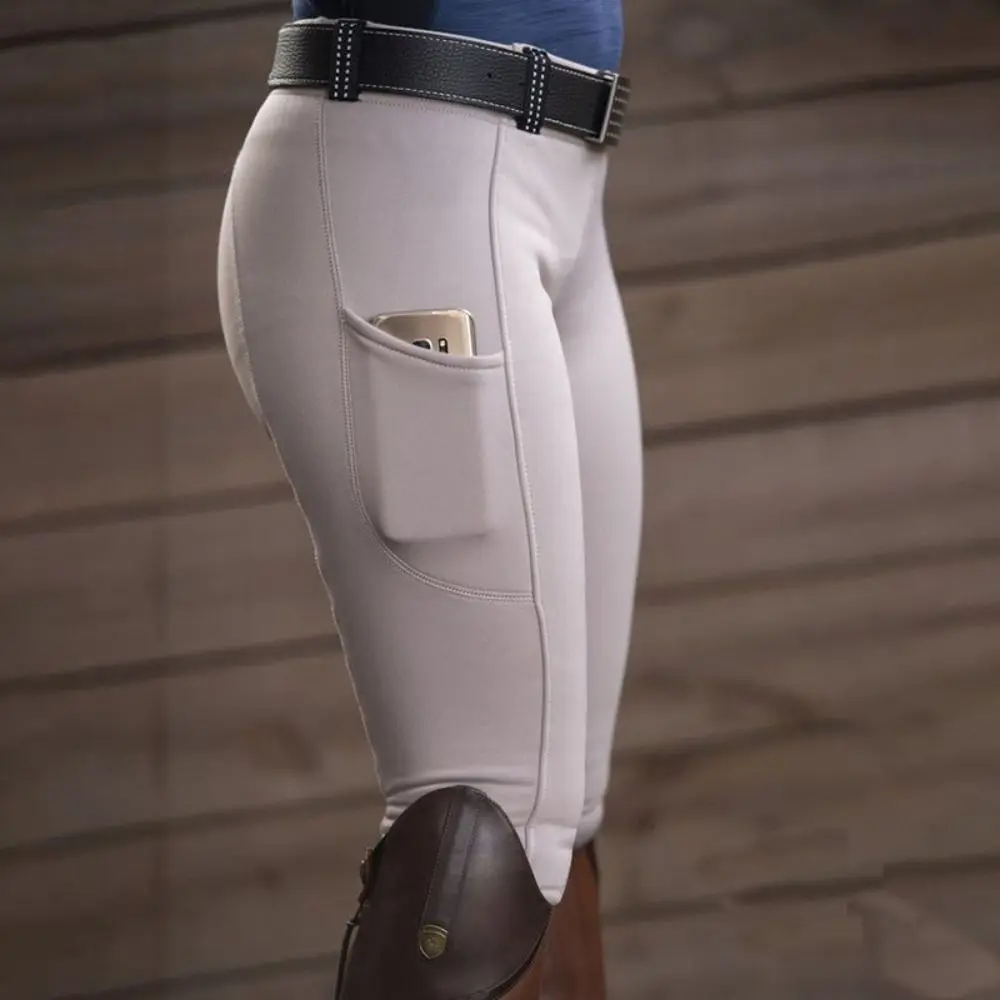 Pantalon équestre anti-boulochage avec poche pour téléphone, collants d'équitation minces, lifting des hanches, élastique, course de chevaux, fjCamping, vêtements