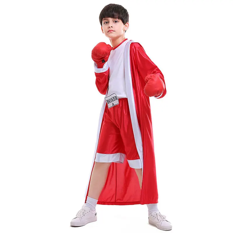 Halloween Sportswear Boxer Cosplay Costume Kids Children Stage Performance Competition Cloak Jumpsuit Bathrobe Suit