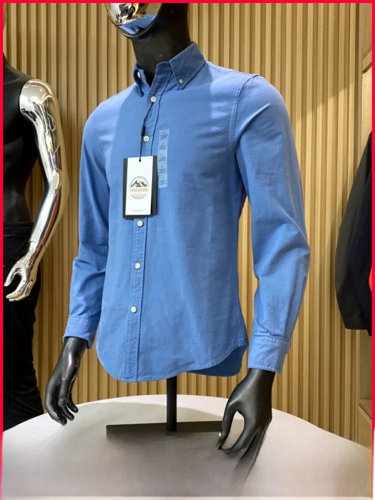 

Мужская рубашка из 100% хлопка с длинным рукавом, из ткани Оксфорд, комфортная, для весенне-осеннего сезона, повседневный стиль, стандартный крой, с эффектом потертости