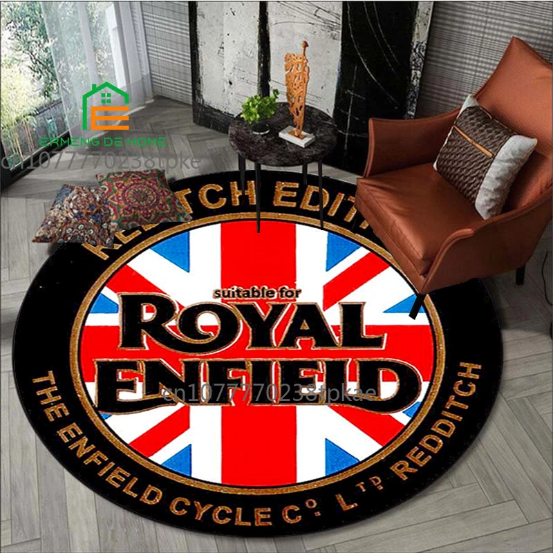 Retro Royal Enfield motorcycle Printing Round Carpet Living Room Bedroom Beautiful Rugs Non -slip Door Pad Floor Mats Area Rug