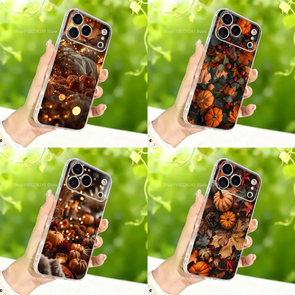 أوراق اليقطين الخريفية آيفون 16,13,12,11,17,14,15,Pro,Max,Plus,X,XS,XR,SE,غطاء سيليكون ناعم شفاف صغير
