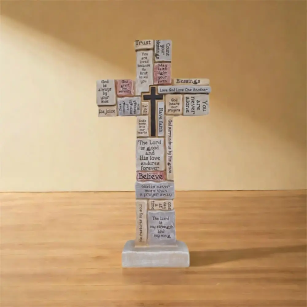 

Elegant Christian Cross Statue Handmade Funny Cross Prayer Sculpture Resin Craft Cross Desktop Ornament Home Indoor Scene Garden