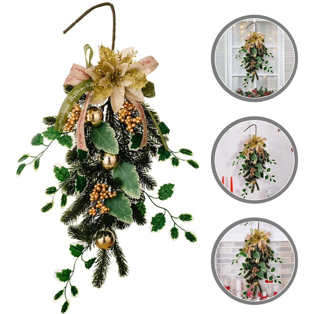 ประตูแขวนคริสต์มาสคว่ําของขวัญพวงหรีดเครื่องประดับ Swag Garland พวงหรีด Xmas Teardrop Ball