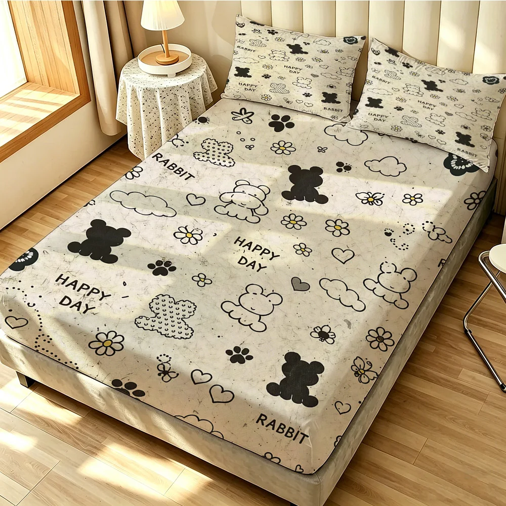 3pcs(1 duvet cover + 2 pillowcases, coreless)cartoon bear flower and cloud pattern bedding set, available in multiple sizes