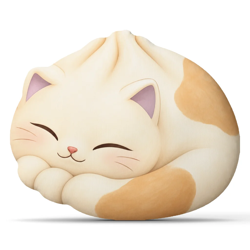 Sleeping Cat Dumpling Pillow Cute Kitty Cushion Stuffed Shaped Throw Pillow Cat Lover Gift for Sofa Bedroom Home Decor Cream