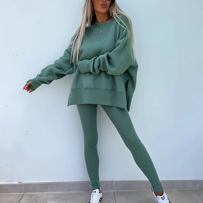 Feminino agasalho esportes conjunto de duas peças casual oversized sweatshirts e calças jogger conjunto velo ternos esportivos conjunto de roupas de treino