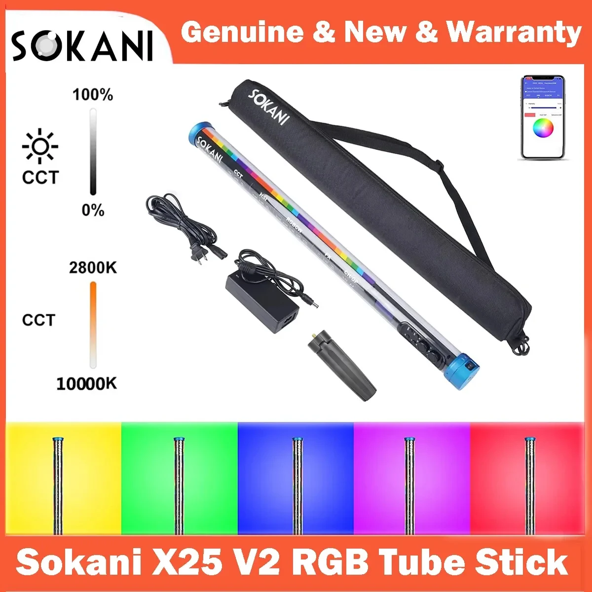 

SOKANI X25 Bi-Color RGB Light Portable Handheld Tube Stick CTT Photography Lighting 3000mah Wireless APP Control