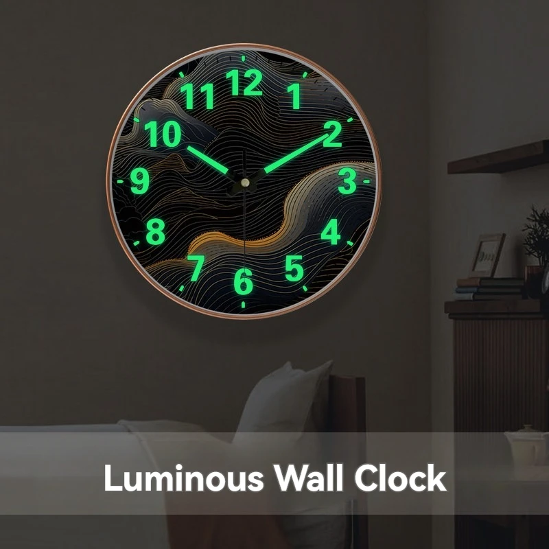 

Luminous Abstract Wave Wall Clock Large Number Silent Movement Modern Decor for Home Office Bedroom Cafe Hotel 8/10/12 inch
