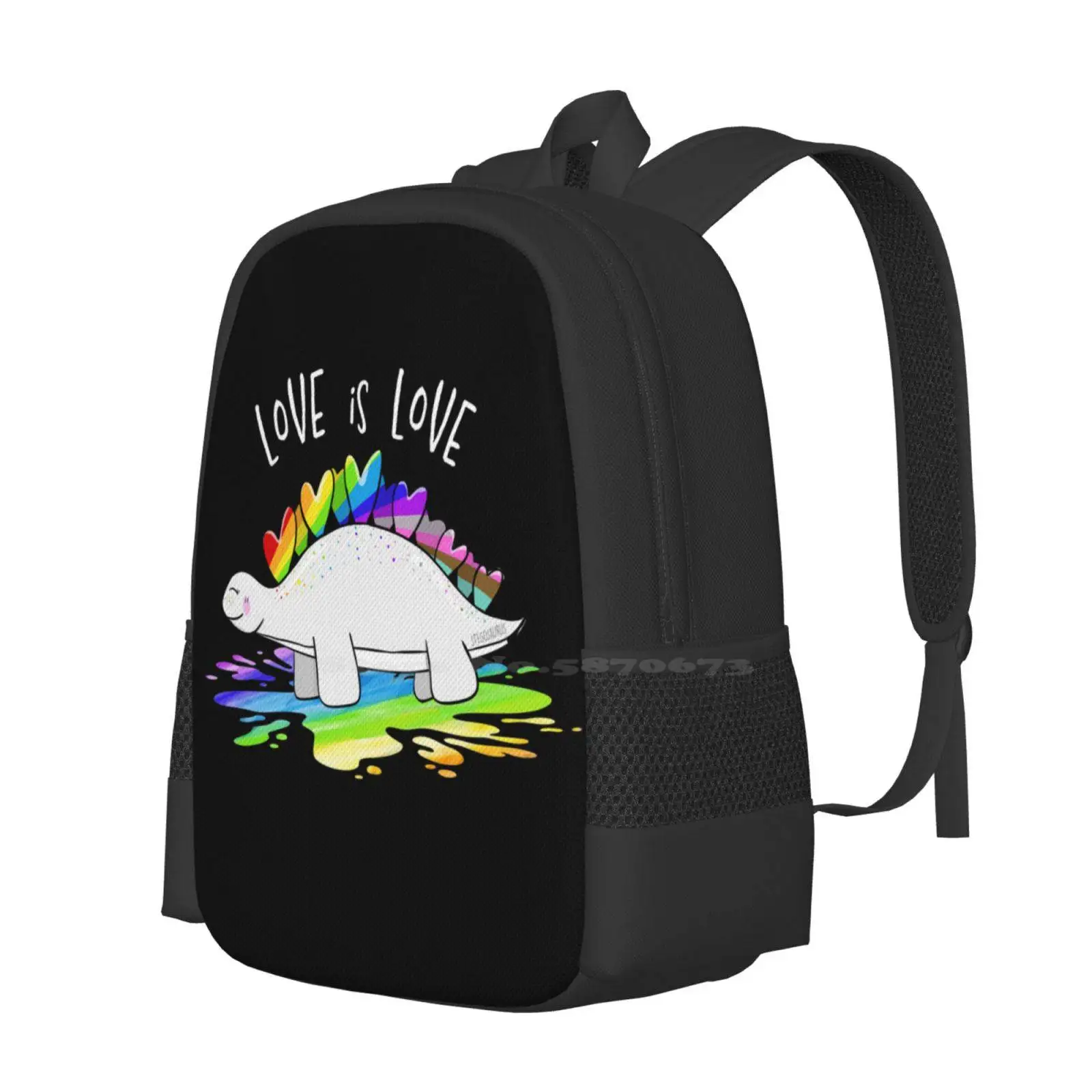 Love Is Love Hot Sale Schoolbag Backpack Fashion Bags Lgbtq Pride Love Is Love Rainbow Dinosaur Stegosaurus Art Queer Art Pride