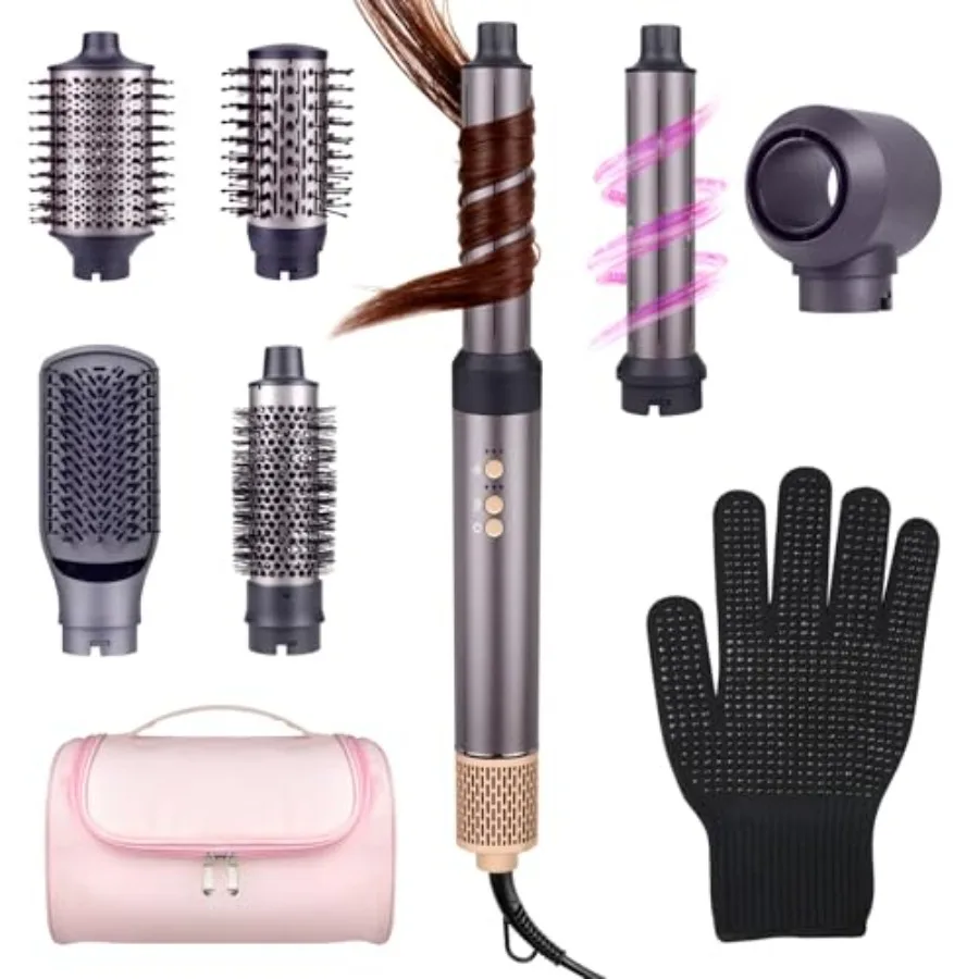

7 in 1 Hot Air Styler Blow Dryer Brush with Round Left/Right Auto Wrap Curler Round Brush Blow Dryer Oval Brush Straightening D