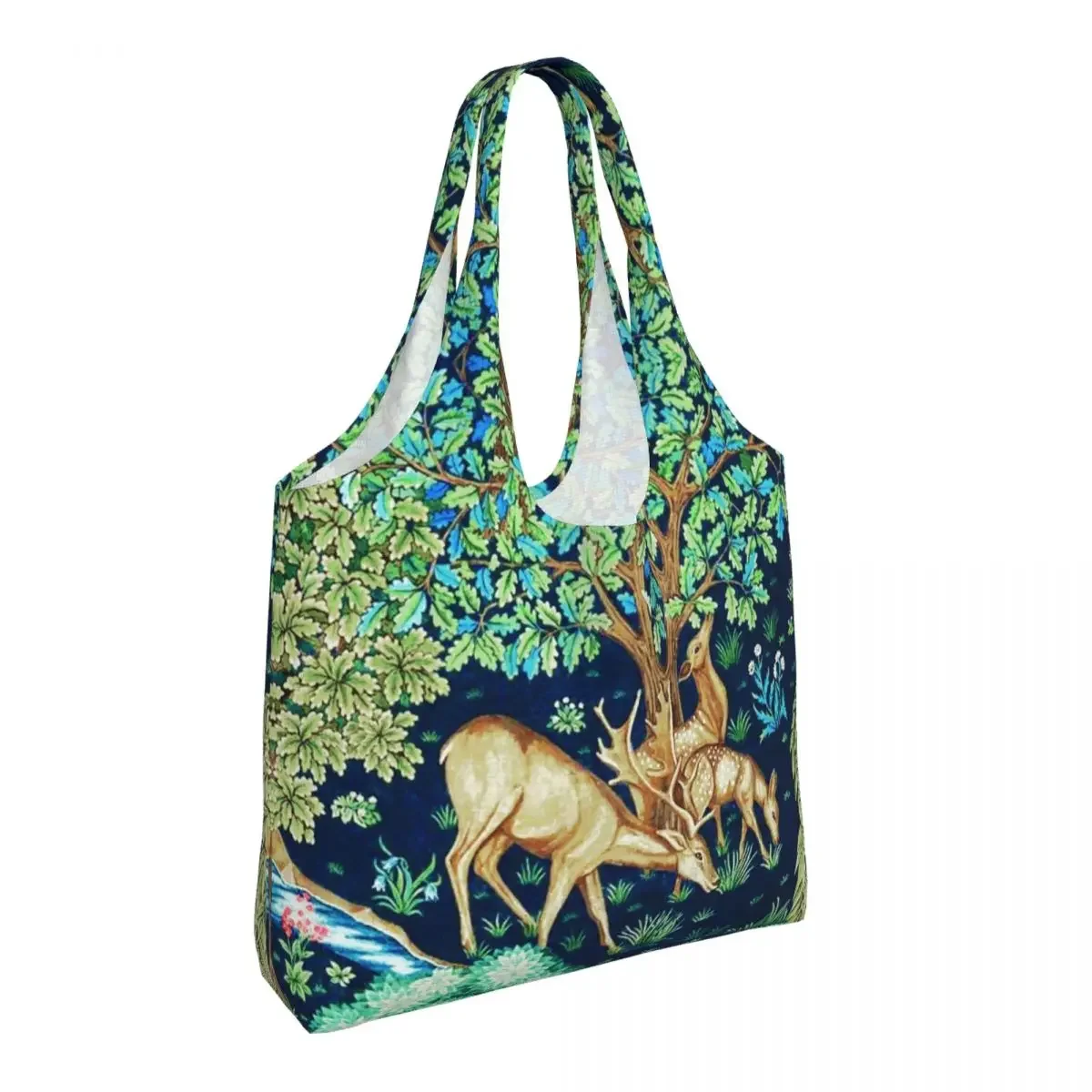 Custom Forest Animals William Morris Deer Shopping Bag Women Canvas Shoulder Tote Bag Durable Groceries Shopper Bags Handbag