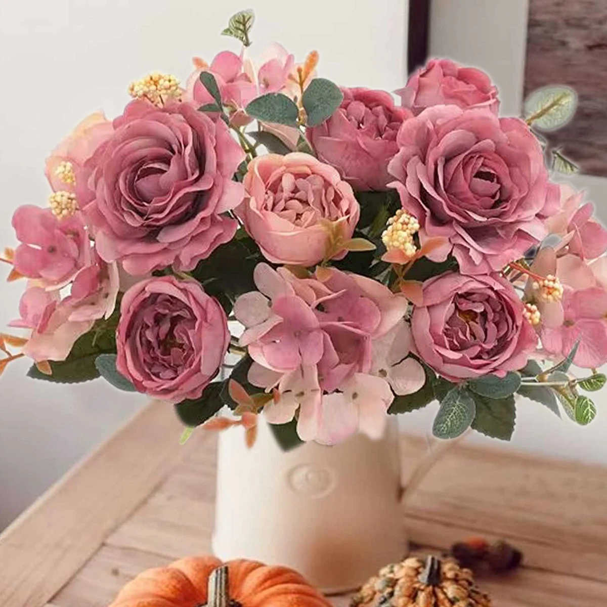 1pc Künstliche Blumen Seide Rosen Blumensträuße Hortensie Pfingstrose Braut Halten Gefälschte Pflanzen Hause Zimmer Hochzeit Dekorationen Diy Geschenk Box