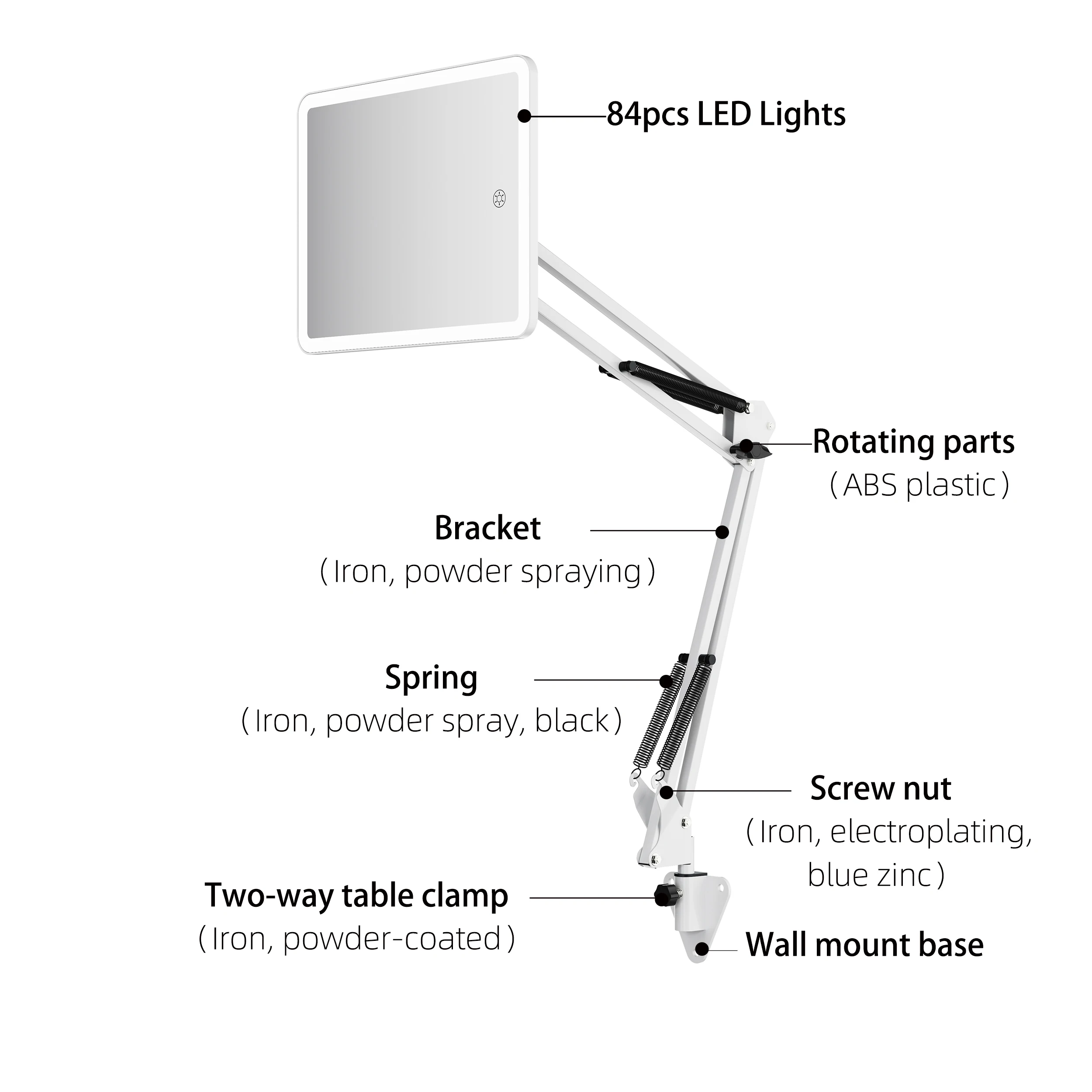 Multifunctional Wall Mounted Type C Charging Light Up Desktop Cosmetic White Black With Led Light Smart Makeup Mirror