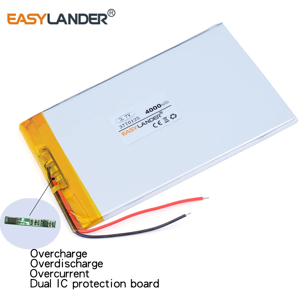 Baterai polimer Li Lithium isi ulang 3770125 3.7V 4000mAh untuk tablet PC slate 7 power bank DVD PDA 3570125