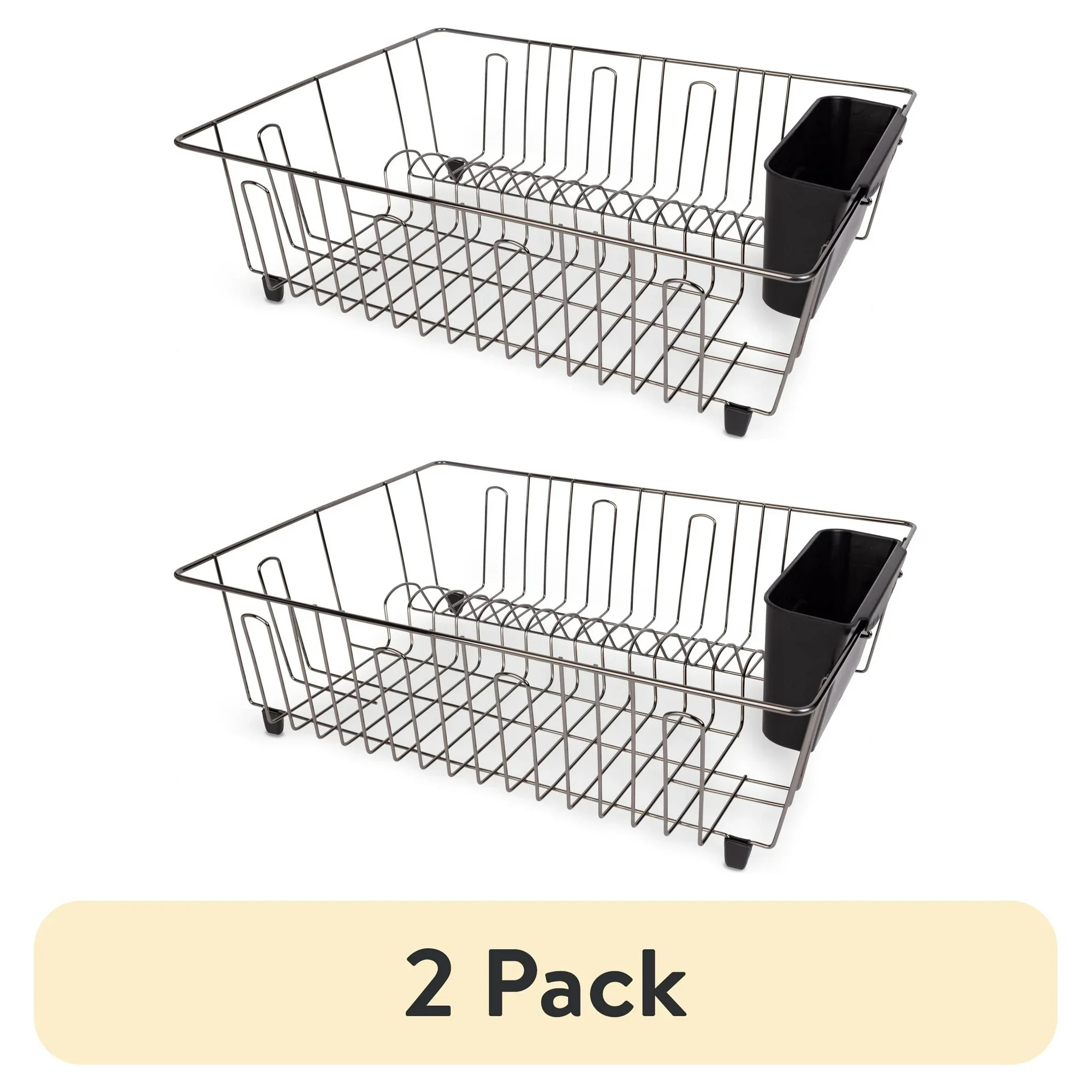 

(2 Pack) Large Wire Dish Rack Black/Chrome 17.5" x 13.75" x 5.5" Rustproof Metal Dish Drainer Sturdy Construction Large Capacity Fast Water Draining Space Saving Countertop Organizer For Plates Cups Bowls Tableware Durable Easy Clean Practical Kitchen Sin