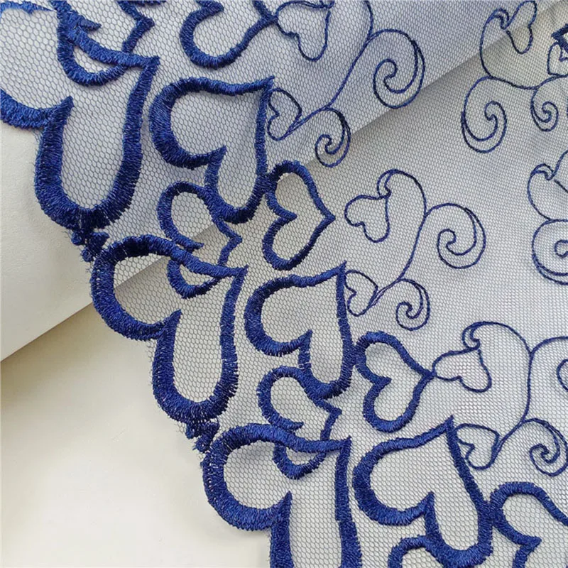 20Yards Black Blue Hearts Mesh Lace Trim Hand-Made DIY Lingerie Lace Fabrics Net Embroidery Lace for Bra Sewing Crafts