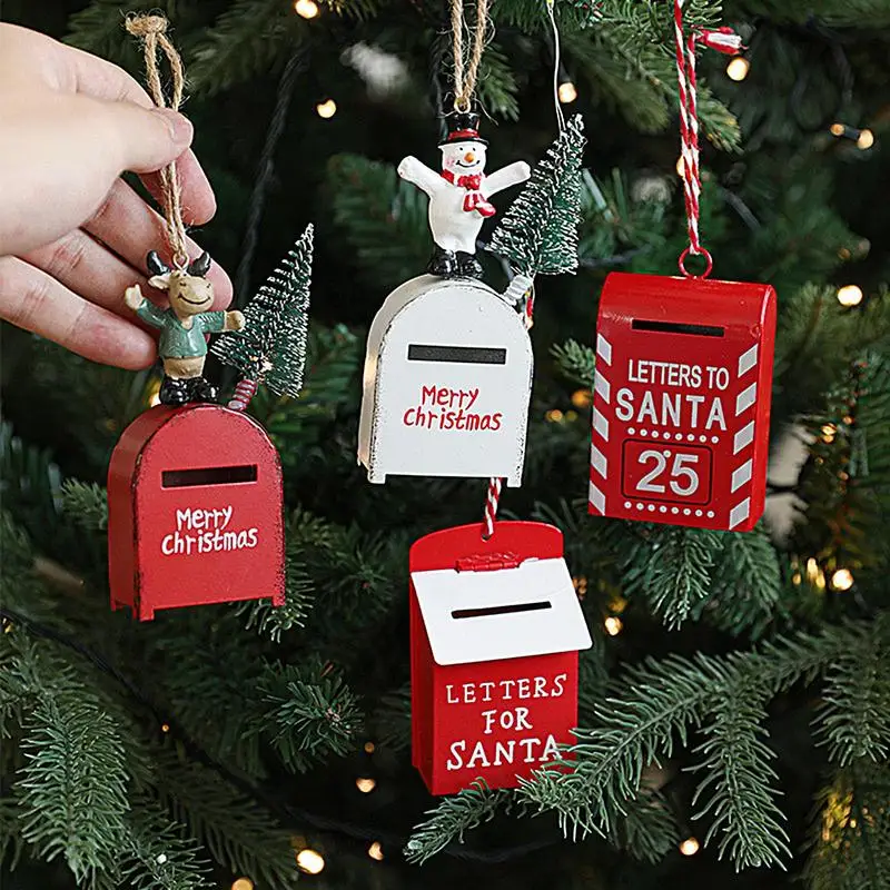 Adorno de buzón para árbol de Navidad, colgante de buzón pequeño, decoraciones para árboles de Navidad, caja de letras, adornos colgantes