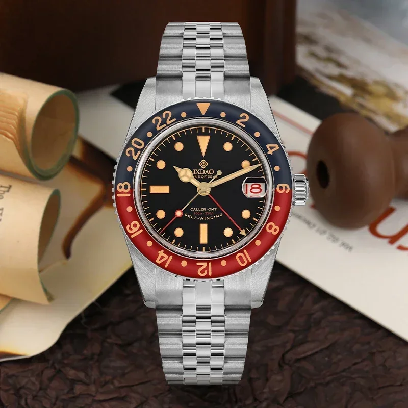 2025 جديد IXDAO ساعات آلية أوتوماتيكية للرجال NH34A GMT 38 مللي متر الأعمال JD6542 مقاوم للماء 100 متر C3 طلاء reloj hombre