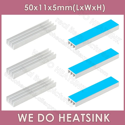 WE DO HEATSINK 알루미늄 실버 방열판 냉각기, IC 냉각용 라디에이터, 열 패드 없음 또는 포함, 50x11x5mm